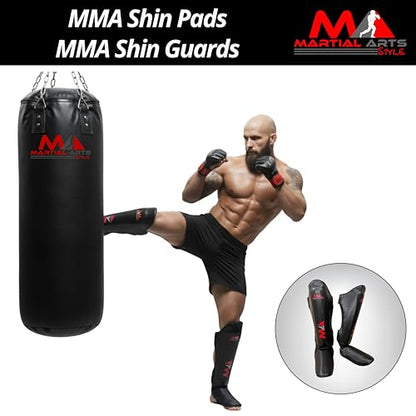 Muay Thai Shin Guards, Shin Pad for Martial Arts, Kick Boxing Leg Instep Protection Pads for Sparring, MMA Kickboxing Taekwondo Professional Training Equipment Gear - size: Large