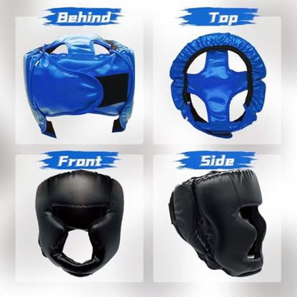 Boxing Gloves and Headgear Set Including 2 Pack Boxing Headgear and 2 Pack Boxing Gloves Boxing Equipment Sparring Gear Equipment for Beginners Adults - color: BlackBlue