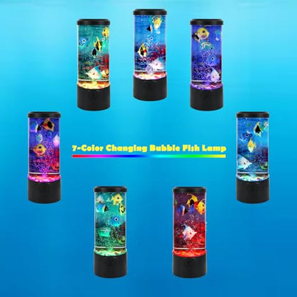 Toycol Bubble Fish Lamp, 7-Color Artificial Aquarium Lamp with 6 Fish | 7-Color Changing, 6 Fake Fish Moving, Sensory Bubble Tube Light, Mood Night Light - color: 6 Fish