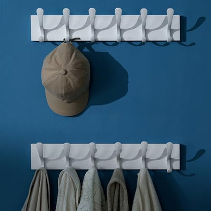 SKOLOO Wall Mount Coat Rack - White Wooden Wall Coat Hooks, Pack of 2, 6 Hooks for Coats, Hats, Clothing, Scarves - color: White(6 Hooks)