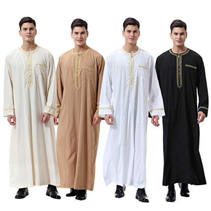 Lenmipot Men's Muslim Clothes Durable Kaftan Robe Dubai Long Gown Ethnic Clothes,1pc Soft Robe - color: A Light Tan, size: 3X-Large