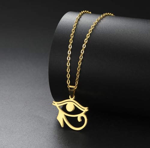 Ankh Cross Y Necklace Key of Life Eye of Horus Pendant Cartouche Long Chain Protection African Coptic Amulet Ancient Egyptian Religious Jewelry Gift for Women Men - color: Eye of Horus gold