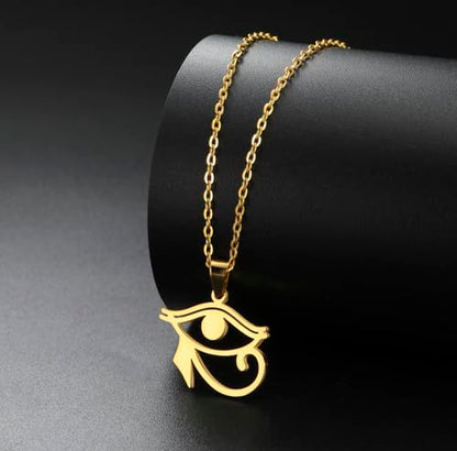 Ankh Cross Y Necklace Key of Life Eye of Horus Pendant Cartouche Long Chain Protection African Coptic Amulet Ancient Egyptian Religious Jewelry Gift for Women Men - color: Eye of Horus gold