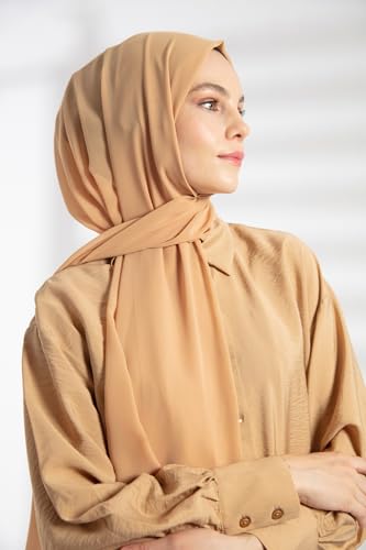 Chiffon Hijab Scarf For Women - Made in Turkiye - color: Camel