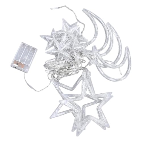 11.48ft Star Moon Curtain String Lights Waterproof 126 LED Fairy Starry String Lights for Wedding, Christmas, Party, Bedroom, Ramadan Decor Battery Operated, Warm White