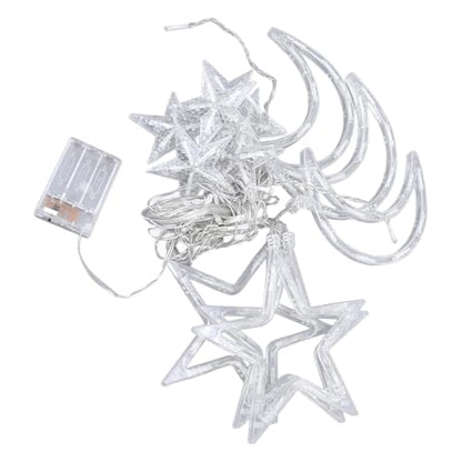 11.48ft Star Moon Curtain String Lights Waterproof 126 LED Fairy Starry String Lights for Wedding, Christmas, Party, Bedroom, Ramadan Decor Battery Operated, Warm White