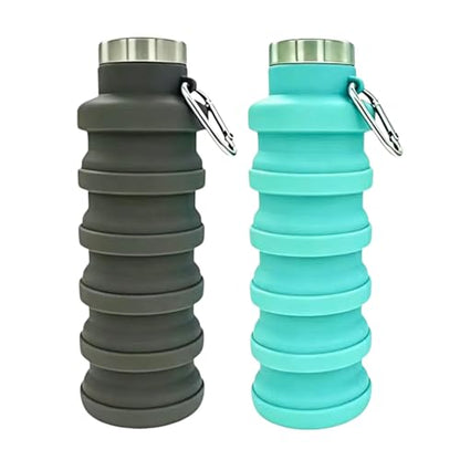 YCT Collapsible Water Bottle 17oz（500ml），Travel Portable Sport Water Bottle，Reusable Silicone Foldable Water Bottles for Gym Camping Hiking (Black+Teal) - color: Black+Teal, style: Retractable
