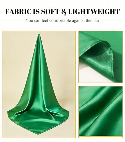 Sumolux Head Hair Scarf for Women 35" Like Satin Silk Scarf Hair Wrapping Night Bandana Large Square Scarves - color: A Solid Green