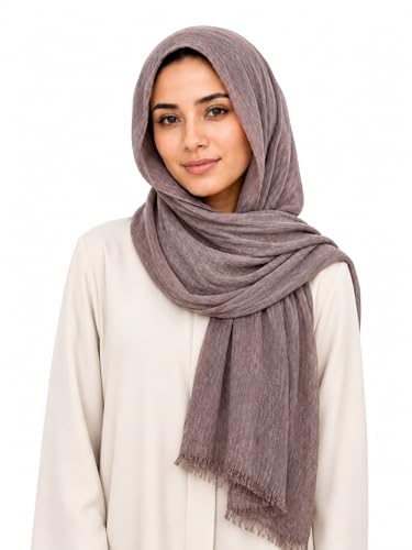 Lightweight Rayon Scarf with Cotton Linen Texture – Breathable Wrinkle Hijab, Vintage Dyed Wrap Shawl - color: Dusty Rose