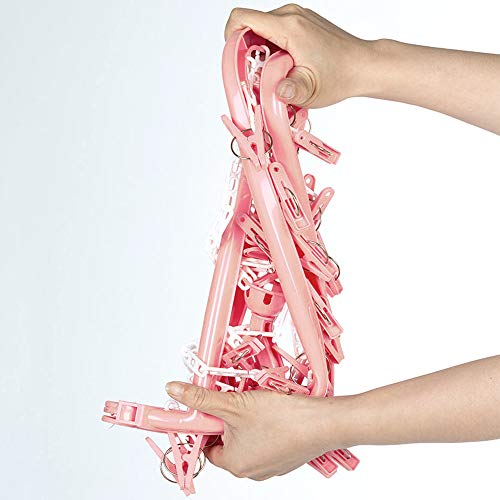 SteelFever Clothes Drying Hanger with 32 Clips, Foldable Hanging Drying Rack for Clothes Underwear Socks (Light Pink) - color: Light Pink