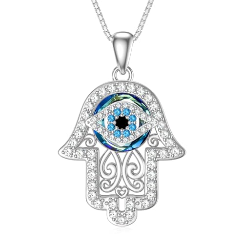 WINNICACA Sterling Silver Evil Eye Necklace Protection Crystal Pendant for Women Good Luck Vintage Evil Eye Pendant Jewelry Birthday Gifts for Women Friend Female - style: F01-Hamsa Necklace