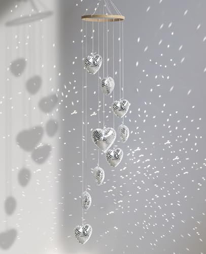 AceList Hanging Disco Ball Decor Heart-Shaped Sun Catcher, 35 Inch Handmade Light Reflecting Hanging Decor for Window, Indoor Room, Home Decor – Unique Sparkle Home Accent & Gift - color: Heart