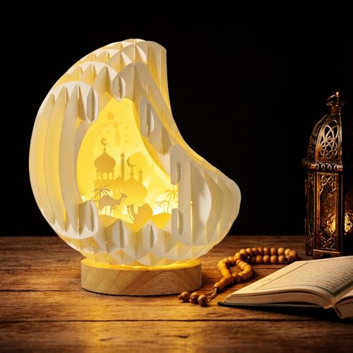 ROCEEI Ramadan Lights with USB Charging for Tabletop Moon Pop up Light up Paper Carving Ramadan Mubarak Sign Lamp Decorations for Home Eid Gifts Table Decor : Home & Kitchen