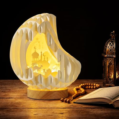 ROCEEI Ramadan Lights with USB Charging for Tabletop Moon Pop up Light up Paper Carving Ramadan Mubarak Sign Lamp Decorations for Home Eid Gifts Table Decor : Home & Kitchen