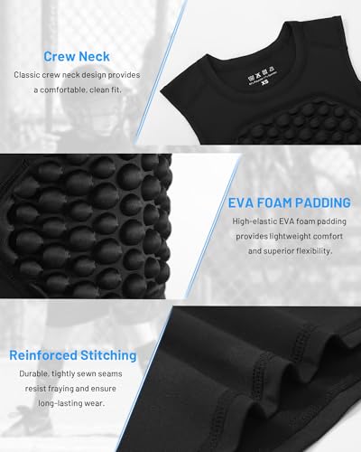 Blueleaf Youth Baseball Chest Protector Padded Compression Sleeveless Shirt Rib Heart Sternum Guard Softball Football - color: Black, size: Medium