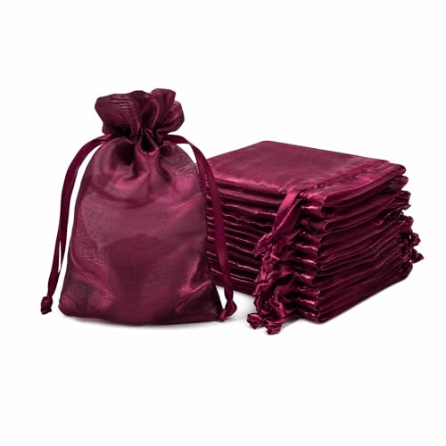 QIANF 20 Pcs Burgundy Small Organza Bags 4X6 inch for Wedding Favors with Drawstring, Mini Mesh Gift Bags Jewelry Pouch for Candy Bridal Shower Party Favor Baby Shower Christmas - color: Burgundy, size: 4x6"
