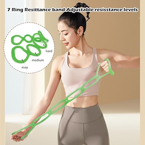 7 Ring Adjustable Loop Resistance Bands for Working Out Walk at Home，Workout Bands Exercise Stretch Band for Women&Men Fitness, Yoga, Pilates-Non-Slip, Durable Rubber, Home/Gym Use (Green)