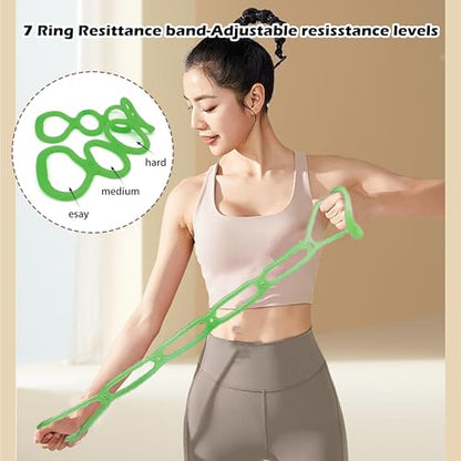 7 Ring Adjustable Loop Resistance Bands for Working Out Walk at Home，Workout Bands Exercise Stretch Band for Women&Men Fitness, Yoga, Pilates-Non-Slip, Durable Rubber, Home/Gym Use (Green)