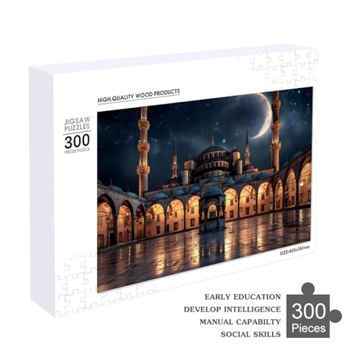 Blue Mosque Islamic Muslim Jigsaw Puzzles for Adults Wooden Puzzle for Home Party Decor 300 PCS - size: 300 PCS
