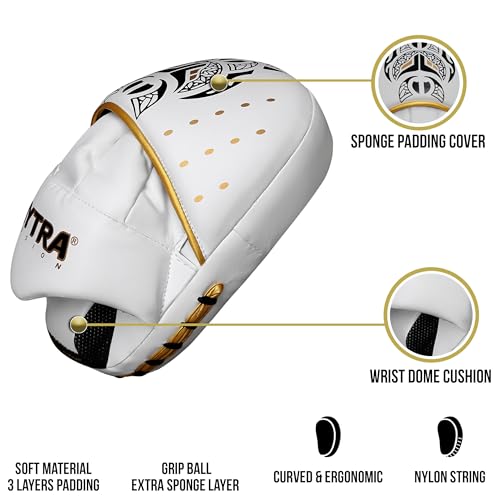 Mytra Fusion Boxing Pads - Focus Mitts MMA Muay Thai Boxing Mitts for Kickboxing Training and Martial Arts - color: White