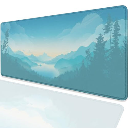 Mountains Cloud Lake Desk Pad Mouse Pad,Extended Large Gaming Mouse Mat with Stitched Edges,Non-Slip Waterproof Rubber Base Mousepad for Office Work Home Desk Mat(27.5X11.8 in) - color: Mountains and Lake