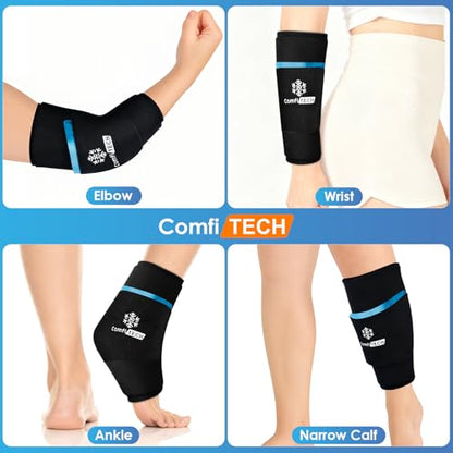ComfiTECH Dual-Gel Elbow Ice Pack Wrap, Multi-Use Ice Pack for Elbow, Arm, Knee and Calf, Flexible Ice Sleeve for Tennis Elbows, Golfers Arm, Muscle Relaxation, Large - size: L-Dual-Gel