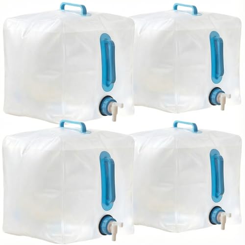 4-Pack 5.3Gal Collapsible Water Containers with Spigot - Labor-Saving Dual Handles - BPA Free Canteen for Outdoor Hiking, Camping, Emergency - Portable, Foldable