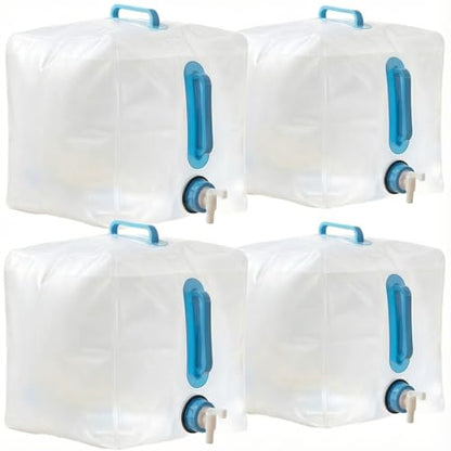 4-Pack 5.3Gal Collapsible Water Containers with Spigot - Labor-Saving Dual Handles - BPA Free Canteen for Outdoor Hiking, Camping, Emergency - Portable, Foldable