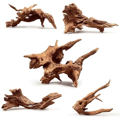 WDEFUN Natural Driftwood for Aquarium Decor, 5-Piece 5''-8'' Large Driftwood for Decorations on Fish Tank, Reptiles Bearded Dragon Accessories or Air Plants - size: Mopani driftwood （5-8 inch pack of 5）