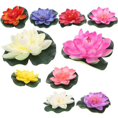 Luxshiny 10pcs Realistic Eva Floating Lotus Flowers Pool Decorations Artificial Water Lilies for Garden Pond Wedding Aquarium Display