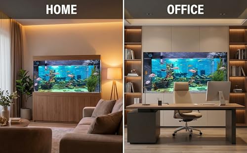 GLOGLOW Aquarium Poster, Underwater City Ruins Background Sticker Thicken PVC Adhesive Static Cling Backdrop Fish Decorative Paper(76×46cm) - size: 76×46cm