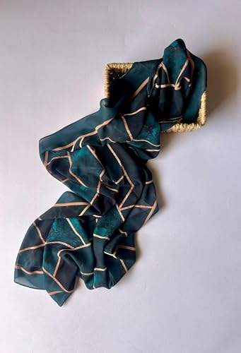 Hijab Modest and Elegant | Beautifully Designed Printed Chiffon Patterns | Muslim Women Head Scarf and Veil - color: Green