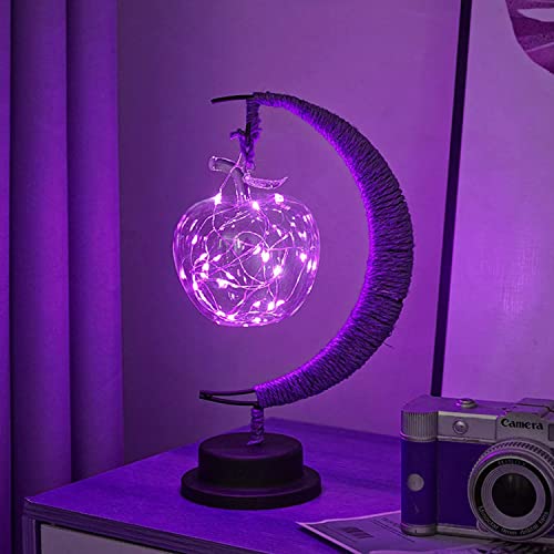 LED Decorative lamp Table lamp 3D Magic Moonlight Wrought Iron Night Light Christmas Home Decoration Birthday Gift USB Power Supply 5.5 * 5.1 * 11 inches （A Purple） - style: A Purple
