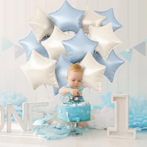 Blue White Star Foil Balloons,12Pcs 18Inch Star Shaped Balloons - color: Baby Blue White