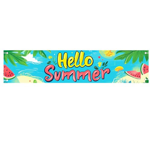 Summer Banner 78 x 17 in Hello Summer Watermelon Party Backdrop - color: Colorful B1242
