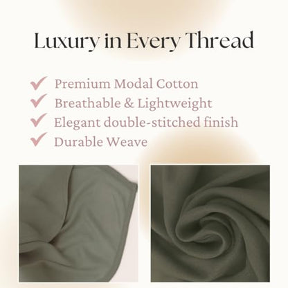 Premium Breathable Modal Cotton Hijab for Women, Lightweight, Non-Slip, Soft & Elegant Scarf for Everyday Wear - color: Olive Green