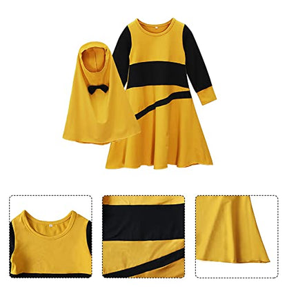 IBTOM CASTLE Abaya for Girl Kids Hijab Scarf Muslim Dress Two-piece Ramadan Prayer Clothes Islamic Arabic Kaftan Khimar Robe - color: Yellow, size: 9-10 Years