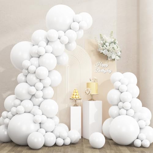 RUBFAC White Balloons Different Sizes 135pcs for Birthday Arch - color: White