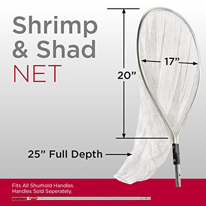 Shurhold Shrimp and Shad Dip Net Shrimp Dip Net for Bait & Minnows, Durable Mesh Hoop, Long Handle for Dock, Pier & Boat Use - 17" x 20" x 30"