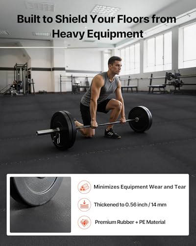 VEVOR 0.56Inch 96sq.ft 24 Tiles Gym Flooring for Home Gym, Rubber Top with High Density EVA Foam, 24 x 24In Gym Floor Exercise Equipment Mats, Interlocking Gym Mats, Puzzle Workout Mats, Black | Rubber Top with High Density EVA Foam, Lightweight Gym Floor