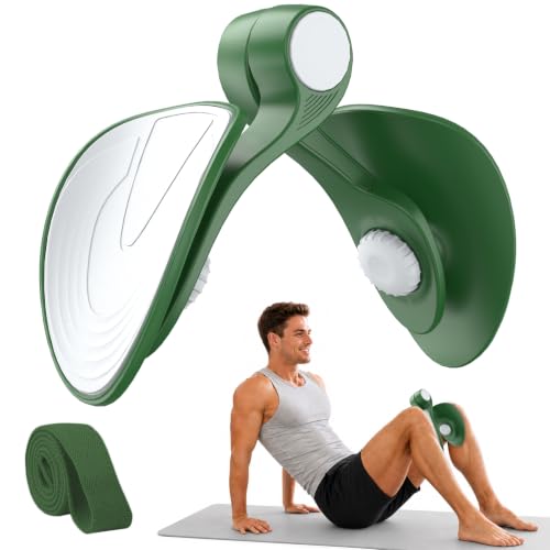 Pelvic Floor Exercise Device with 35 lb Resistance, Kegel and Inner Thigh Muscle Trainer, Home Workout Equipment for Postpartum Recovery, Women & Men, with Band - color: Dark Green