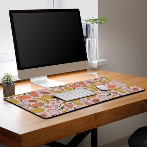 Large Desk Pad, Keyboard Mouse Pad Gaming Desk Mats, Mouse Pad Mat Non-Slip Rubber Base Waterproof with Stitched Edges, 35.4 X 15.7 inch for Work/Game/Office/Home Bright Summer Cartoon Fruits - color: Cartoon Fruits