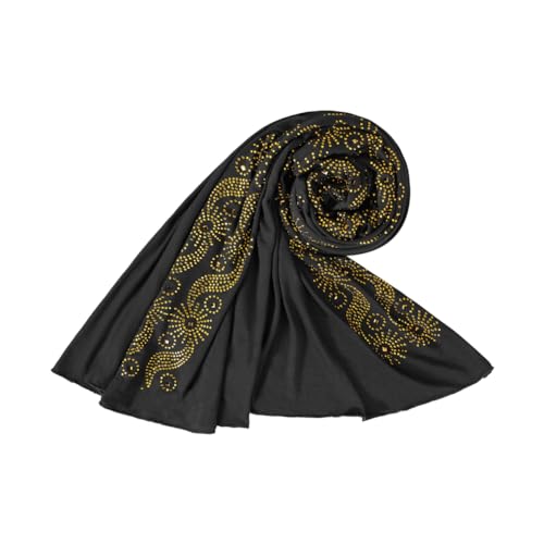 Muslim Women Shiny Rhinestone Hijab Head Wrap Long Scarf Shawl - color: Black