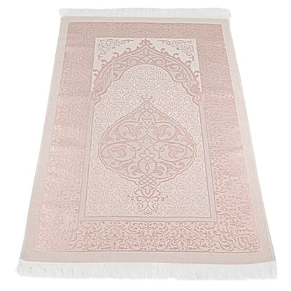 Modefa Islamic Prayer Mat Muslim Gifts - Thin Travel Muslim Prayer Rug in Taffeta Gift Bag with Tasbih Beads Prayer Matt Islam - Chenille Turkish Praying Carpet - Ramadan Gifts (Pink) - color: Pink