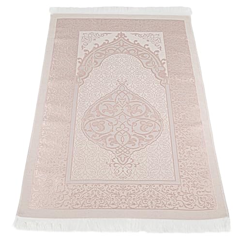 Modefa Islamic Prayer Mat Muslim Gifts - Thin Travel Muslim Prayer Rug in Taffeta Gift Bag with Tasbih Beads Prayer Matt Islam - Chenille Turkish Praying Carpet - Ramadan Gifts (Pink) - color: Pink
