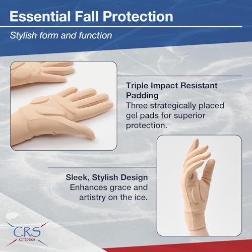 CRS Cross Padded Ice Skating Gloves. Warm Padded Protection for Figure Skating Testing, Practice, Dance Competitions, Roller Skaters and Cheerleading. - color: Tan, size: Ladies Small/Medium