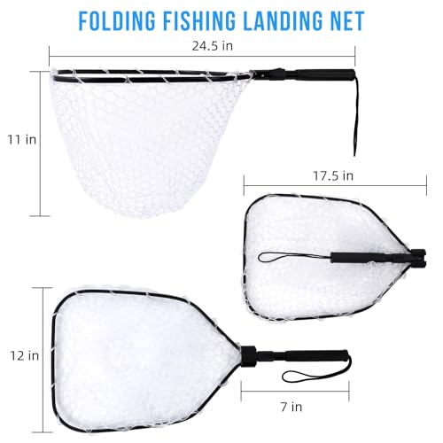 Fly Fishing Net, Soft Mesh Trout with Handle, Catch and Release Landing for Freshwater, Saltwater, Gift for Anglers & Fly Fishing Enthusiasts - style: Folding Net