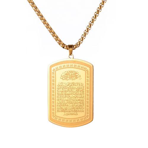 VASSAGO Islamic Allah Necklace for Men Women Stainless Steel Muslim Ayatul Kursi Necklace Islam Arabic Eid Ramadan Jewelry Gift - color: Gold Arabic necklace
