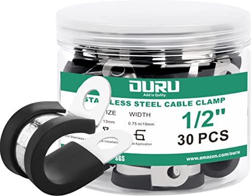 OURU 1/2 Inch Cable Clamps, Rubber Coated Insulated Clamps, 30pcs, 13mm | 304 Stainless Steel, Anti-Vibration, Rust Resistant, Secure Hold, Automotive Wire, Pipe & Tube Mounting, Cable Management - size: 30pcs - 1/2"