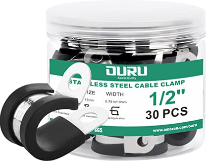 OURU 1/2 Inch Cable Clamps, Rubber Coated Insulated Clamps, 30pcs, 13mm | 304 Stainless Steel, Anti-Vibration, Rust Resistant, Secure Hold, Automotive Wire, Pipe & Tube Mounting, Cable Management - size: 30pcs - 1/2"
